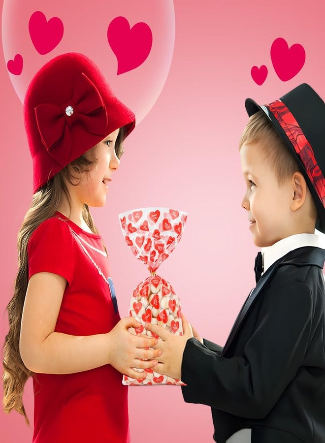 QIHOMPIB Valentines Treat Bags, 100 PCS Valentines Goodie Bags, Valentines Day Plastic Goodie Candy Goody Cookie Favor Ziplock Cellophane Treat Bags for Classroom Party Small Mini Valentines Gift Bags Bulk - Image 5